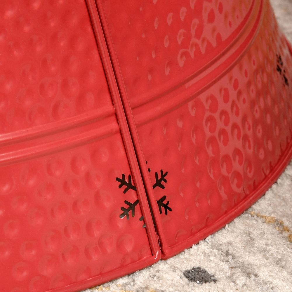 English Elm HOMCOM Steel Christmas Tree Collar Ring Skirt Cover for 7.5ft Trees, Durable Powder-Coated Guard, 26" x 9" Red W2225P229116