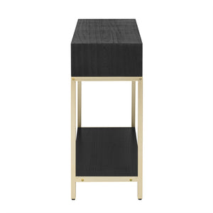 English Elm Trexm Retro Modern Console Table Two Drawers Geometric Matte Black Gold Entryway N715P227910B