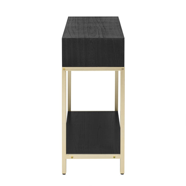 English Elm Trexm Retro Modern Console Table Two Drawers Geometric Matte Black Gold Entryway N715P227910B