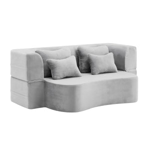 English Elm Queen Plush Floor Sofa Futon with 4 Pillows — Modern Foam Folding Couch Mattress for Living Room Guest Bedroom LIGHT GREY W3612P336072