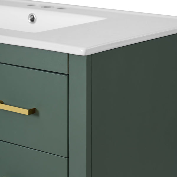 English Elm 36'' Bathroom Vanity with Ceramic Sink Combo Solid Wood Frame Soft-Closing Drawers Ample Storage Elegance Green N710P243327F