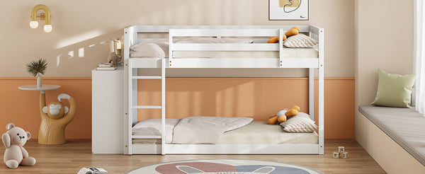 English Elm Twin Over Bunk Bed with Four Storage Drawers Open Shelving Kids Bedroom White LT000167AAK-1