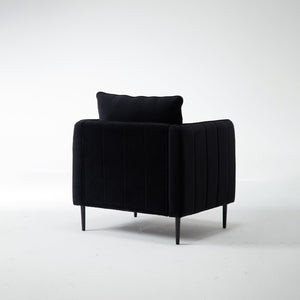 English Elm Accent Velvet Armchair Mid-century Modern Plush Seat with Metal Legs for Any Room Black W3244P325834