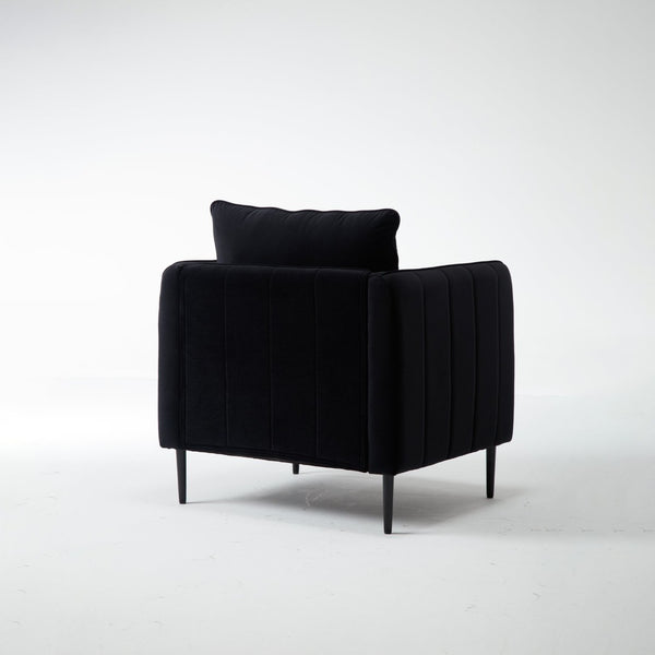 English Elm Accent Velvet Armchair Mid-century Modern Plush Seat with Metal Legs for Any Room Black W3244P325834