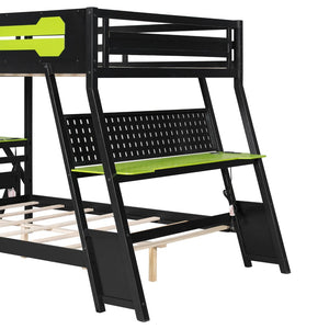 English Elm Full Size Gaming Bunk Bed with Dual Desks Usb Charging Ports and Pegboard Storage Green LT000274AAG