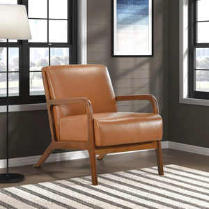 English Elm Walnut Modern Accent Chair with Brown Faux Leather Upholstery, Walnut Frame, Mid-Century Style Seat 32"H B011P271961