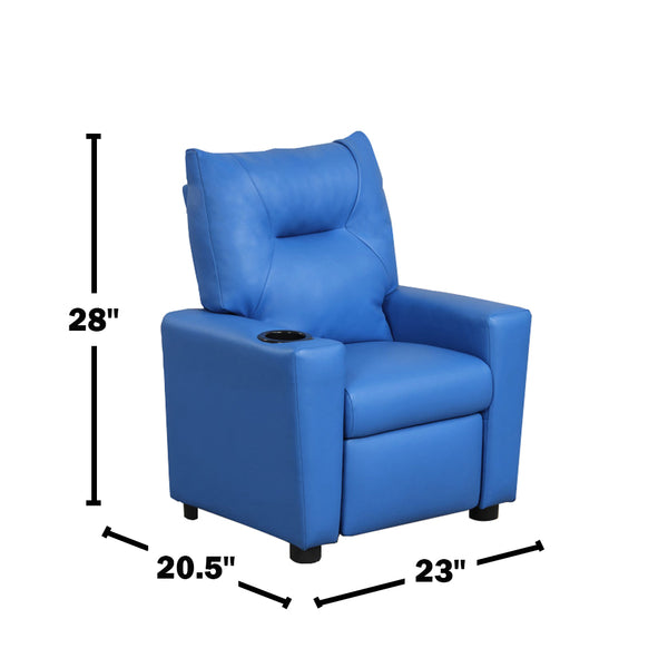 English Elm PVC Kids Recliner Chair with Cupholder and Easy-Clean Fabric, Comfortable Reclining Seat for Room Fun Blue B016P404585