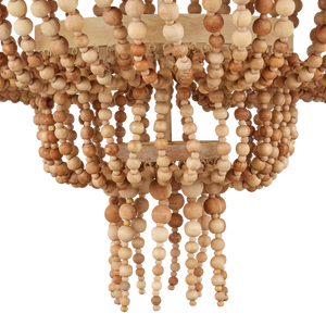Sabia Chandelier - Bohemian Wood Bead Lighting Fixture with Coco Cream Finish for Elegant Spaces