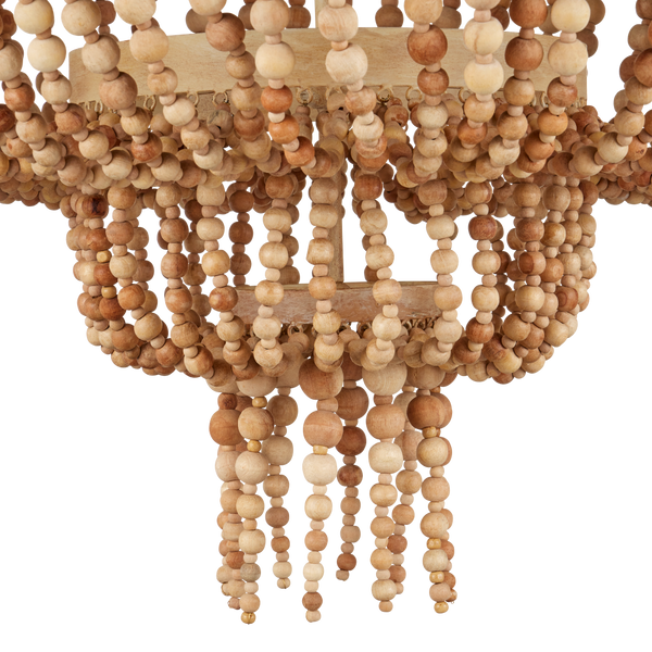 Sabia Chandelier - Bohemian Wood Bead Lighting Fixture with Coco Cream Finish for Elegant Spaces