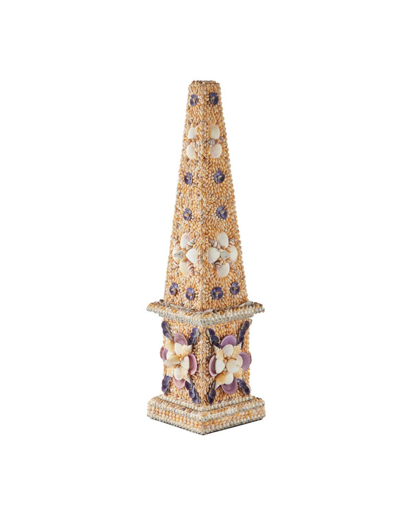 Currey & Company Coquillage Short Obelisk - Exquisite Shell-incrusted Sculpture With Floral Motifs For Unique Decor Natural Shells ,Wood 1200-1043-currey-company