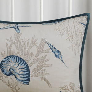 English Elm 7 Bayside Cotton Sateen Comforter Set Queen – Coastal Seashell Print, Taupe Coral Accents, 200TC Luxury Blue 23.6 L x 18.9 W x 15.35 H B03597030