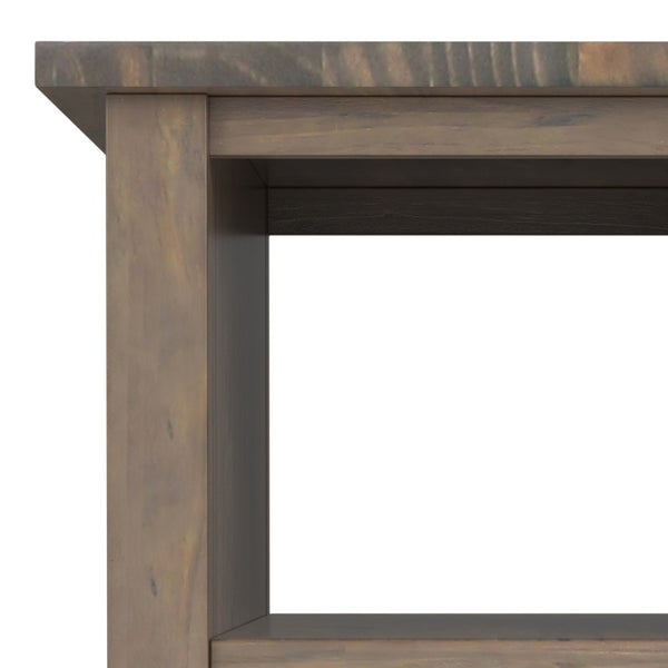 English Elm Ela Narrow End Table in Smoky Brown Wood, Handcrafted Solid Wood, Drawer & Open Shelf Storage, Transitional Style B136P203458