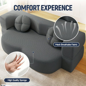 English Elm 2-seater Foldable Sofa Bed Plush Upholstered Guest Sleep Solution for Small Spaces W1359P364913