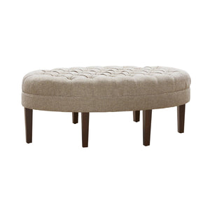 JLA Home Madison Park - Surfboard Tufted Ottoman with Oval Button-Tufted Top, Dark Wood Legs — Stylish Seating Accent FPF18-0264