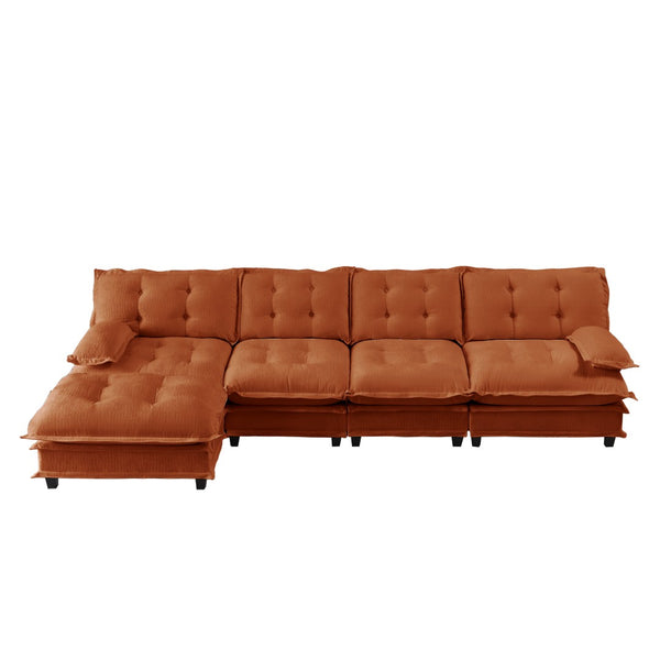 English Elm 138" Chenille Modular Cloud Sectional with Ottoman Deep Seat Lounge Sofa for Apartments Orange W714S01741
