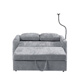 English Elm 53.9" Modern Loveseat Pull-Out Sofa Bed With Adjustable Backrest, Two Cup Holders , A Phone Holder, Three Charging Ports and Side Storage Pockets For Living Room, Grey