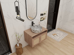 English Elm 30" Wall Mounted Bathroom Vanity Oak Finish Ceramic Art Sink Soft Close Storage W999S00493