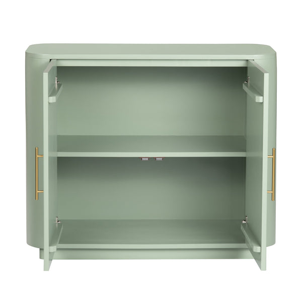 Crestview Collection Transitional Aqua 2-door Cabinet – Elegant Wood Furniture With Curved Corners & Brass Handles Green Solid Wood Cvfdr1173