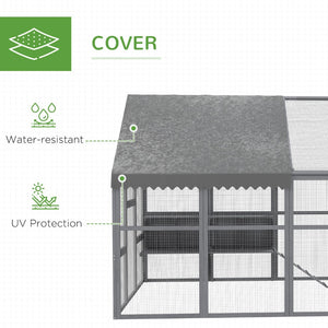 English Elm Wooden Fir Catio Outdoor Cat Enclosure with Uv Cover Platforms and Climbing Ladders T3971S00076
