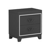 English Elm Elegant Nightstand With Metal Handle and Sparkling Shiny Decoration, Bedside Table With 2 Drawers For Bedroom, Living Room, Black