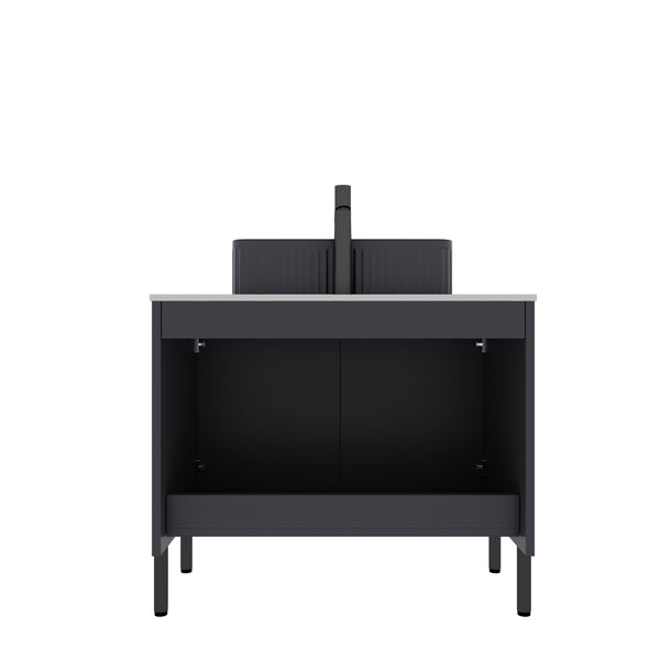 English Elm TURIO 30" Freestanding Bathroom Vanity with Carrara Marble Top, Soft-Close Doors & Ample Storage Black W2615P293844