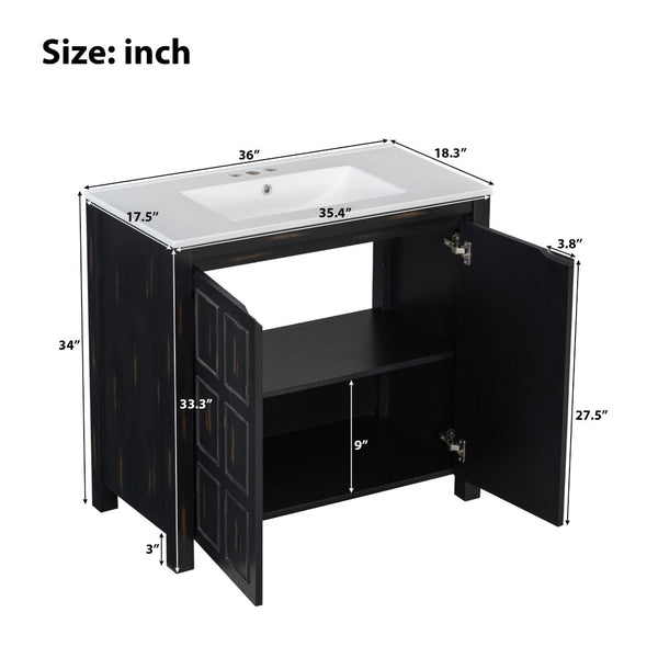 English Elm Modern 48 Inch Freestanding Bathroom Vanity Dual Ceramic Sinks Soft Close Gold Handles N729P000004P