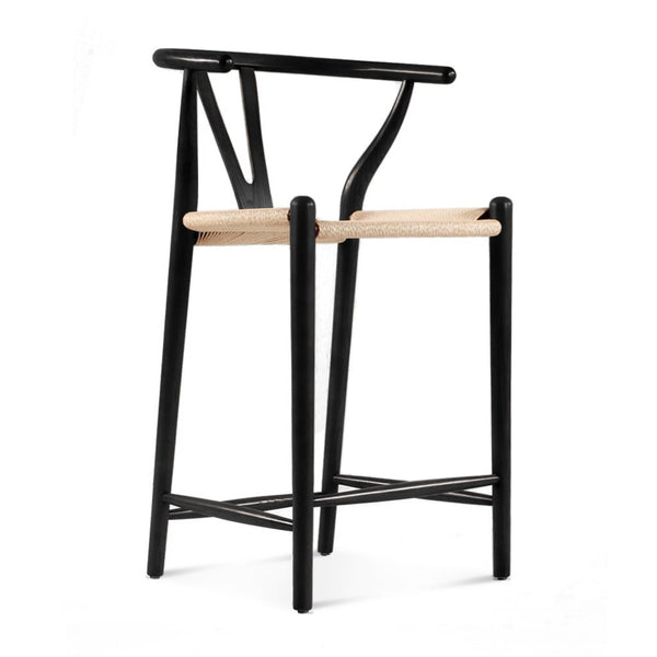 English Elm Wishbone Sculpted Solid Wood Chair with Hand-Woven Paper Cord Seat, Eco Oil Stain Finish, Durable Design Black B353P345219
