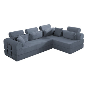 English Elm L Shaped Corduroy Sectional Sofa Converts to Sleeper Bed Space Saving Modular Couch Dark Gray W5532S00010