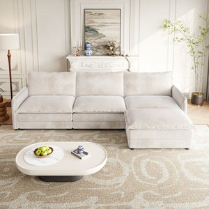 English Elm Corduroy 3-Seater L-Shaped Cloud Couch With Movable Ottoman For Ultimate Comfort And Style W834S00430