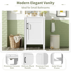 English Elm 20" Modern Bathroom Vanity with Ceramic Sink, Soft-Close Door, U-Shaped Adjustable Shelf & Door Storage Rack for Small Spaces N729P299364K