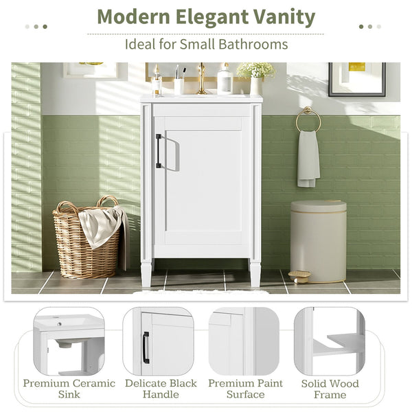 English Elm 20" Modern Bathroom Vanity with Ceramic Sink, Soft-Close Door, U-Shaped Adjustable Shelf & Door Storage Rack for Small Spaces N729P299364K