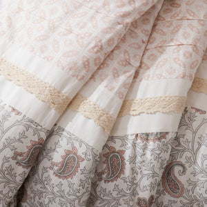 English Elm 9 Piece Cotton Percale Comforter Set In Blush - Chic Paisley Design, Oeko-Tex Certified For Comfort! B03597159