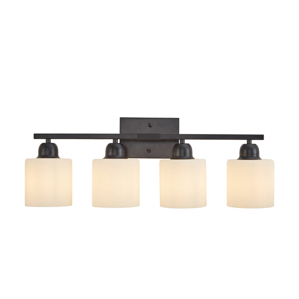 English Elm Black 4-Light Modern Vanity Light Fixture With Frosted Glass Shades For Elegant Bathroom Upgrades W2312P374846