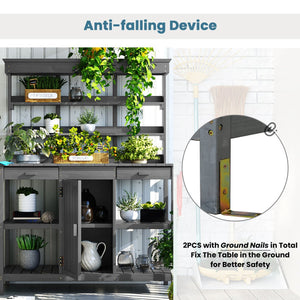 English Elm TOPMAX 66" Potting Bench Gray - Fir Wood Garden Workstation with 36" Counter, 2 Drawers, Shelves, Anti-Tip Device N717P221500E
