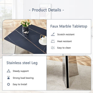 English Elm 63"x31.5x30" Marble Slab Rectangular Dining Table with Sculptural Butterfly Stainless Legs Black,Silver W1151S04576