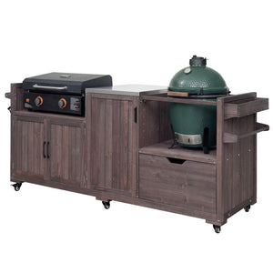 English Elm K&k 80.5 Inch Outdoor Kitchen Island Solid Fir Wood Stainless Steel Grill Cart Station Brown N707P392140Z