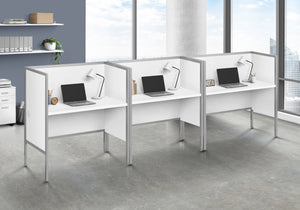 English Elm Office 48" Cubicle Desk White Laminate with Silver Metal Frame, Commercial Grade, Privacy Panel, Cable Management B2710P219923