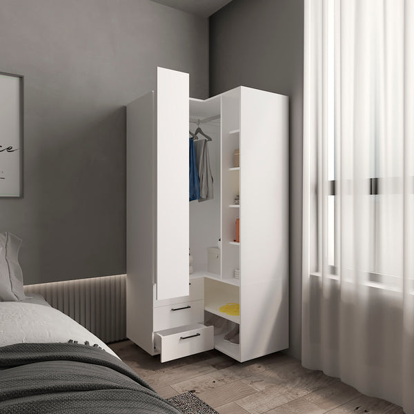 English Elm Toulouse Corner Armoire White — Space-Saving Double-Door Wardrobe with Shelves & Hanging Rod, MDF B070S00377