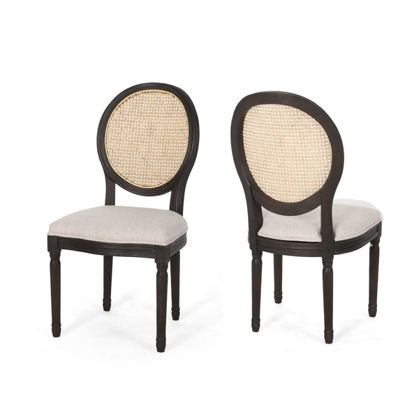 English Elm Christopher Knight Home® - DININGCHAIR Handcrafted Wicker & Fabric Dining Chair Set with Padded Seat, Rubberwood Frame Elegance Beige 65164.00BGE