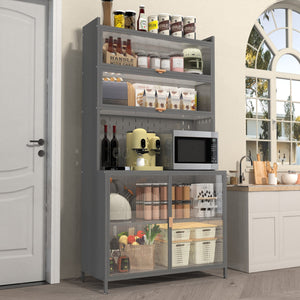 English Elm 73'' Tall 6-Tier Steel Pantry Cabinet with Flip Door & Pegboard, Adjustable Shelves, Anti-Tip Storage Grey W3387P306357