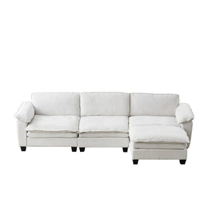 English Elm Living Room Chenille Sectional Sofa with Detachable Ottoman and Pocket Coil Cushions Beige W1097S00235