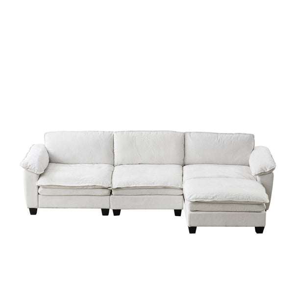 English Elm Living Room Chenille Sectional Sofa with Detachable Ottoman and Pocket Coil Cushions Beige W1097S00235