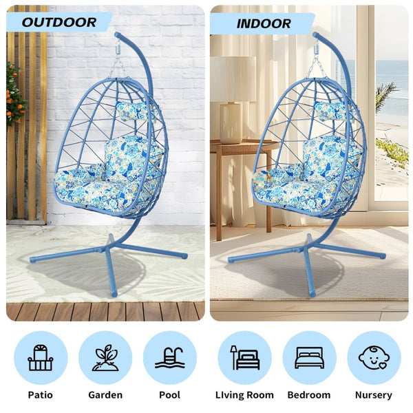 English Elm Hanging Egg Chair with Pe Wicker Stand Ergonomic Swing Seat for Patio or Bedroom T5880P497571