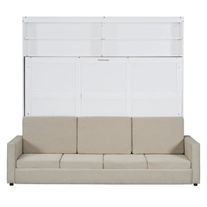 English Elm Queen Murphy Wall Bed with Linen Sofa for Studio and Small Space Living White LP000892AAK