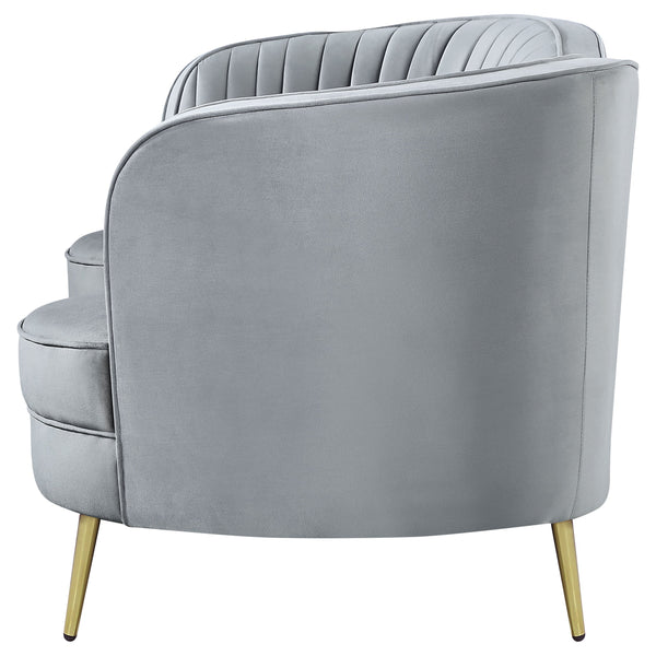 English Elm Reigha Velvet Loveseat in Grey with Gold Legs — Mid-Century Modern Channel Tufted Curved Bench Cushion Elegance B062P351443