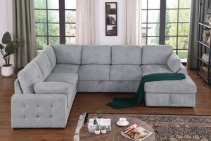English Elm Multi Functional L Shaped Sectional Sofa with Sleeper and Hidden Storage Chaise Light Gray B2730S00056