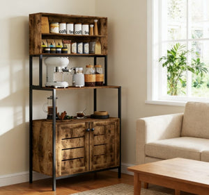 English Elm Convenient Matte Black Bakers Rack with Power Outlets Usb Ports and Open Shelving T3971P429619