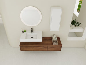 English Elm 60 Inch Wall-Mounted Bathroom Vanity Set With Resin Sink, Soft-Close Drawers, And Side Cabinet Space W999S00284