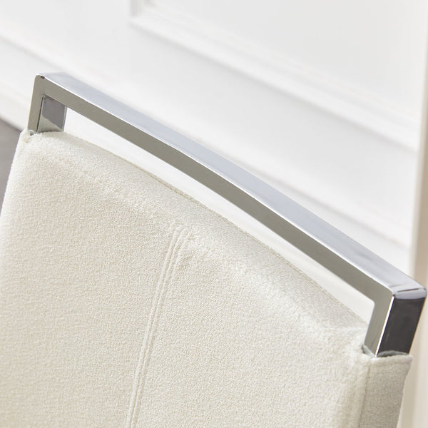 English Elm Luxury Plush Dining Chair with Silver Metal Bow Legs, Granular Velvet Comfort and Anti-Slip Feet White+Silver 38.5 L x 18.3 W x 19.3 H W1512P385613