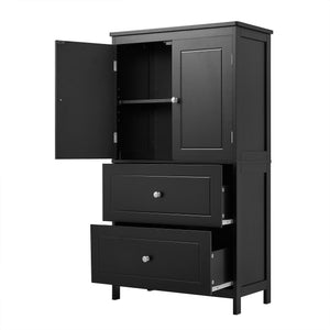 English Elm Bathroom Storage Cabinet with Two Doors and Drawers, Adjustable Shelf, MDF Finish, Slim 28"L x 15"W Black N725P188460B